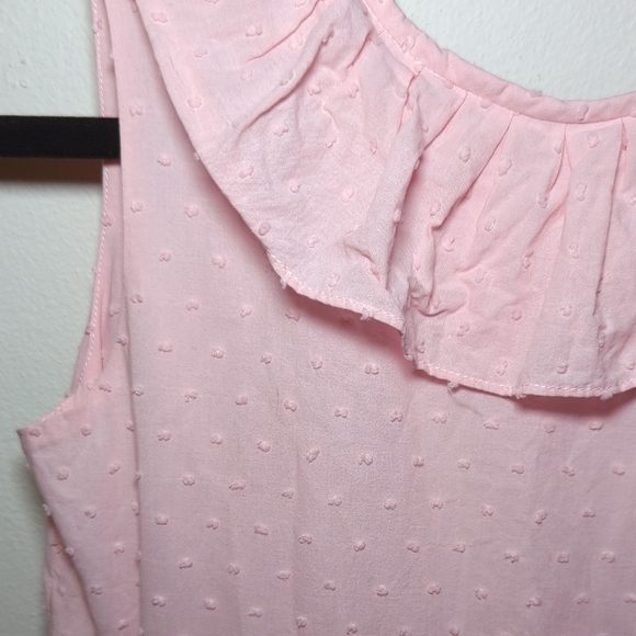Luli & Me Light Pink Sleeveless Tiered Dress Ruffle Collar + Swiss Dots Size 12 - Picture 5 of 7